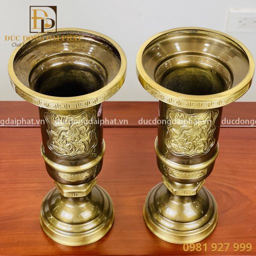 Ống hương thờ bằng đồng vàng màu rêu cao cấp